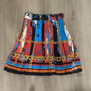 Zara women’s Chain Printed Pleated Multicolor A-line Skirt size XS